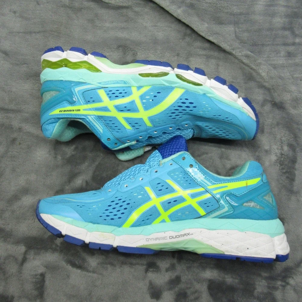 Asics Gel Running Shoes Womens 7 Teal Yellow Kayano Fluid Ride Cushioned Comfort